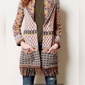 Anthropologie Satpura Sweater Coat Angel Of The North Bead Embellished Longline